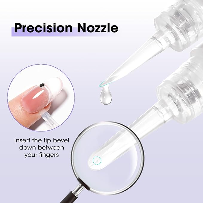 Gellen Nail Glue Remover, Nail Glue Remover for Press on Nails, 2 Pcs Non Acetone Gel Glue Off Remover, 10s Quick Remove for Nail Tips Fake Nails Solid Glue Gel