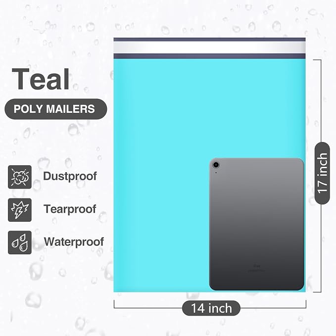 UCGOU Large Poly Mailers 14x17 Inch Teal 100 Pack Plastic Shipping Bags | Self Seal Adhesive Waterproof Tear Proof Mailers Poly Bags Strong Mailing Envelopes Packing for Clothes Books Accessories