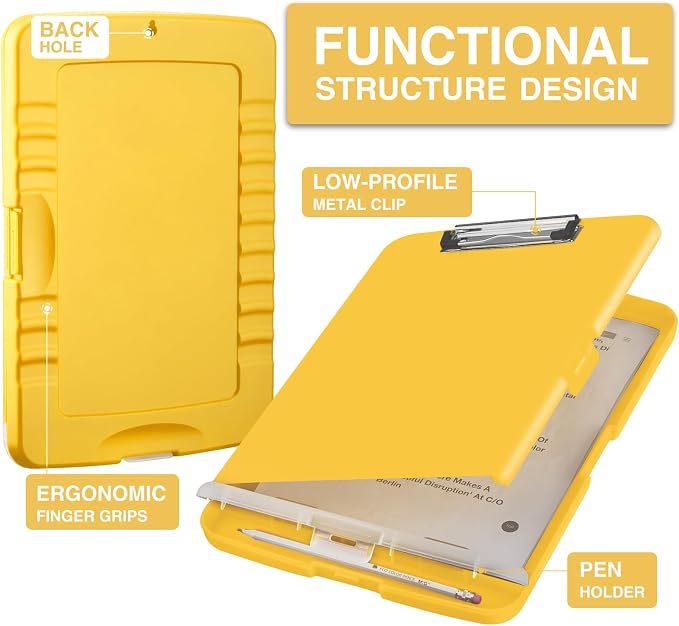 Sooez Clipboard with Storage, Clip Board 8.5 x 11 with Pen Holder, Plastic Organization Case Box for Letter Legal A4 Size Paper, Low Profile Clip, Nurses Teachers Must Haves, School & Office Supplies