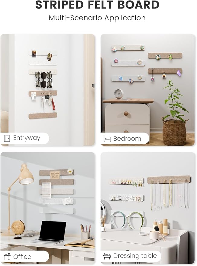 Fluxynara 13" x 2" Felt Wall Panels, Stone Beige | 5-Pack Includes 35 Push Pins and Adhesive Tabs for Photos, Notes and Decor in Bedroom Doors, Home Office or Studios