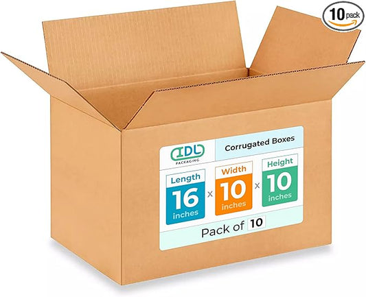 Medium Shipping & Moving Boxes 16x10x10 inches (10-Pack) - Extra Strength 200 lb vs Regular - USA-Made Corrugated Packing Boxes for Moving - Cardboard Box - Packaging Box by IDL Packaging