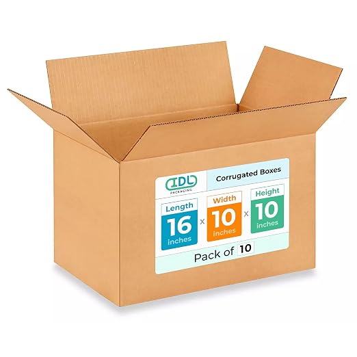 Medium Shipping & Moving Boxes 16x10x10 inches (10-Pack) - Extra Strength 200 lb vs Regular - Corrugated Packing Boxes for Moving - Cardboard Box, Made in USA - Packaging Box by IDL Packaging | Extra Strength 200 lb vs Regular - Corrugated Packing Boxe...
