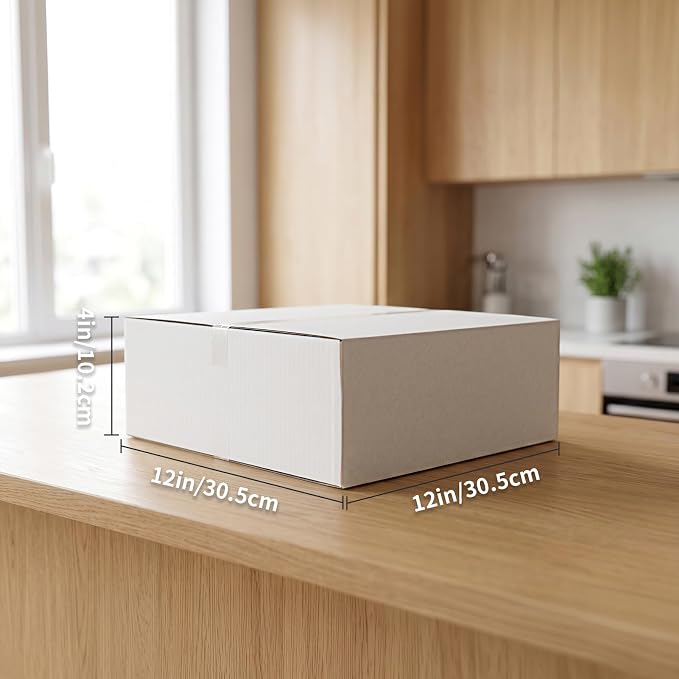 CRUGLA 12x12x4 Shipping Boxes 25 Pack, White Corrugated Cardboard Boxes with Side-Lock and Pre-Applied Double-Sided Tape, Easy Assemble Packing Mailer Boxes for Small Business Shipping