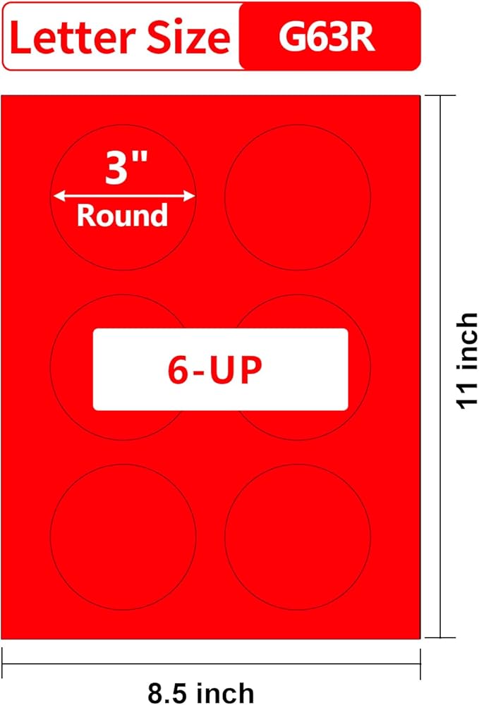 3 Inch Bright Red Round Labels Printable,3" Red Color Coding Labels for Laser/Inkjet Printers,Colorful Round Stickers,180 Neon Circle Labels in Total,Letter Size