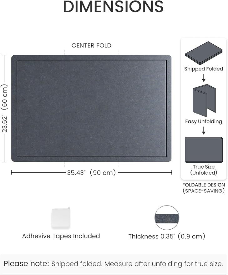 Fluxynara 35.4" x 23.6" Bulletin Board, Navy Blue | Cork Board Alternative with 12 Removable Adhesive Tabs, Foldable Felt Pin Board for Home, Office, Classroom & Dorm
