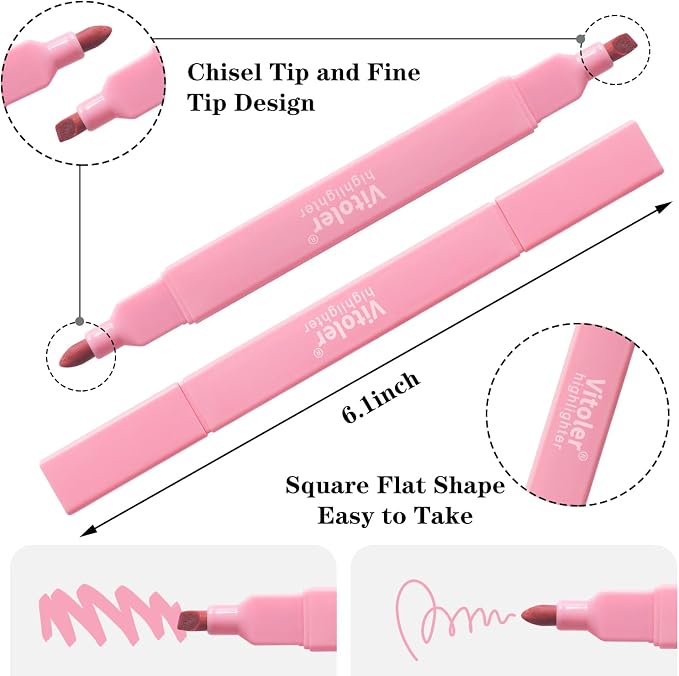 Vitoler Highlighters Assorted Colors, 8 Pack Dual Tip Pastel Highlighters | For teachers, For nurses, For women, For bibles, For markers, For writing, For journaling, For office, For School Supplies