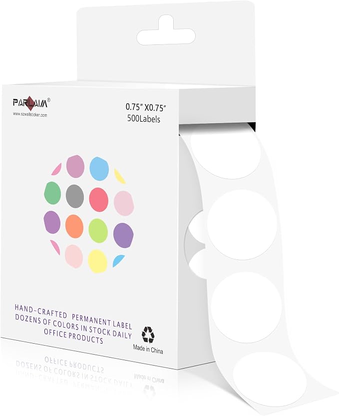 PARLAIM 3/4 Inch Color Coding Label Stickers,500PCS Circle Inventory Sticky Dots Sticker in Dispenser Box,White Adhesive Round Dot Labels for Office Home (White)