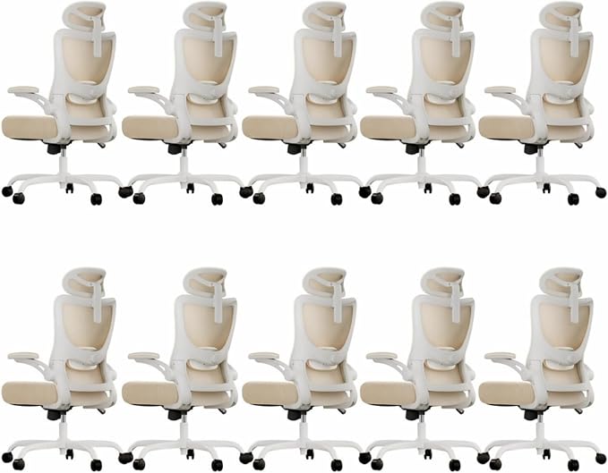 Marsail Ergonomic Office Chair with 3D Armrests, Pack of 10 | Office Desk Chair with High Back Mesh, Adjustable Lumbar Support, Rolling Work Swivel Task Chairs with Wheel, Headrest, home