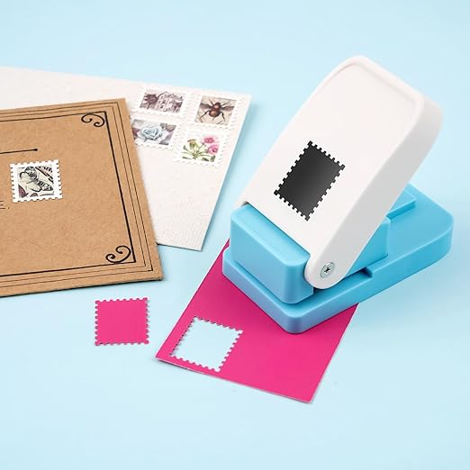 2 Pcs Stamp Punch, Rectangular Postage Shape Paper Punch, Square Hole Stamps Craft Puncher for Paper Crafting Scrapbooking, 1x0.8 Inch Scalloped Edge Stamping-Out Cutter Crafts Supplies Tools