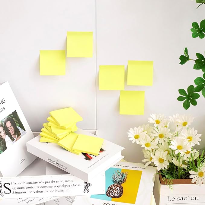 (20 Pads) Sticky Notes 3x3 Inches, Yellow Colors Self-Stick Pads, Easy to Post for Home, Office, Notebook