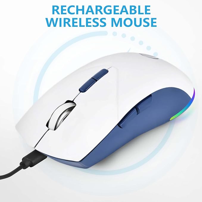 Bluetooth Wireless Mouse, 2-in-1(BT 5.2+2.4G) 1600DPI Bluetooth Mice with USB, Rechargeable Wireless Mice, One-click return to desktop, Dual Mode Silent Mouse for Laptop, PC, Mac, Tablet, Ipad.(White)