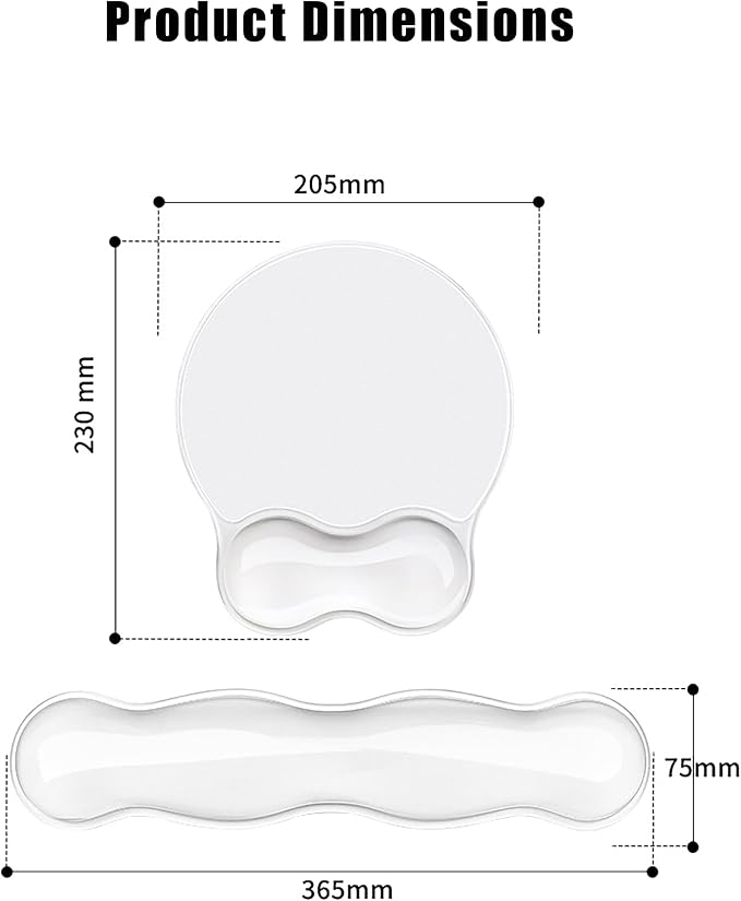 Mouse Pad with Wrist Rest, Soft Cloud Gel Keyboard Mouse Pad Set with Hand Wrist Support, Cute Non Slip Office Desk Accessories for Comfort/Pain Relief/Computer/Laptop (2Pc Clear Wave)