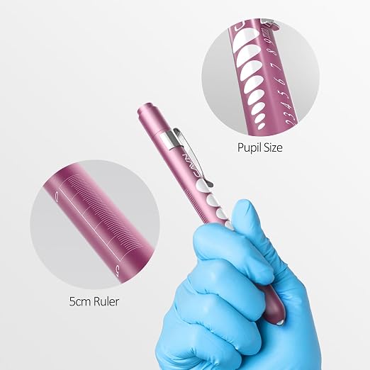 CAVN Pen Light with Pupil Gauge LED Penlight for Nurses Doctors | 2 Pcs Reusable Medical Penlight for Nursing Students (Rose Pink/Bluish Purple)