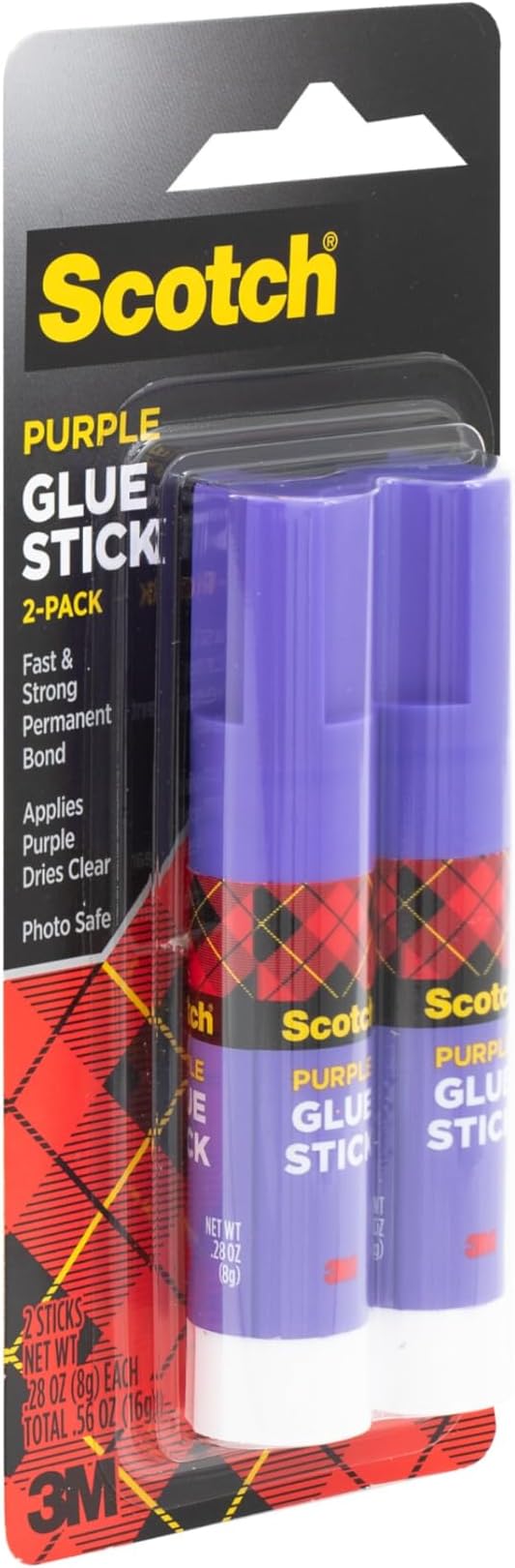 Scotch Purple Glue Stick 6108-2N – .28 Ounce, Acid-Free, Non-Toxic, Dries Clear, Ideal for Paper and Fabric Projects, 2-Pack