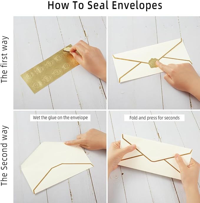 50 Pack #10 Business Envelopes, Cream Color, 4 1/8 x 9 1/2 Inches | Gold Border, Self Seal Standard Envelopes with Gold Stickers for Office, Checks, Letter Mailing, Invoices