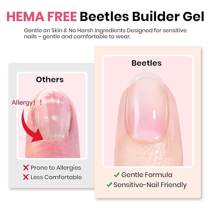 Beetles Builder Gel for Nails HEMA-Free, 15 ML 7 in 1 Pink Glitter Builder Nail Gel for Nail Apex & Nail Extension Builder Strengthening Nail Art Design for Beginner Women,UV & LED Lamp Needed