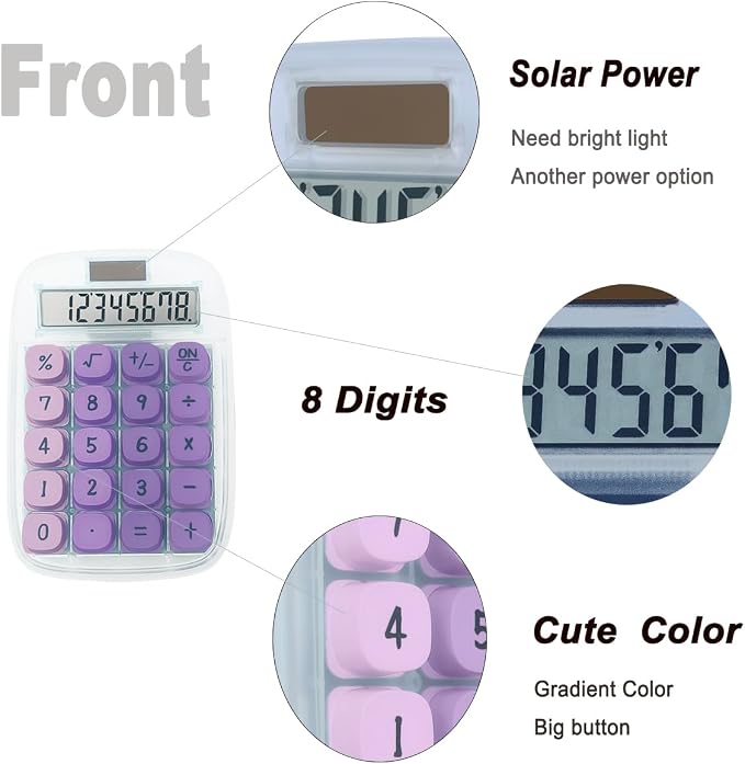 Deskboard Buddy with Calculator, Mechanical Calculator(Purple) | Large LCD Display 8 Digit Tilt Screen and Big Button for Teachers Students Basic Office