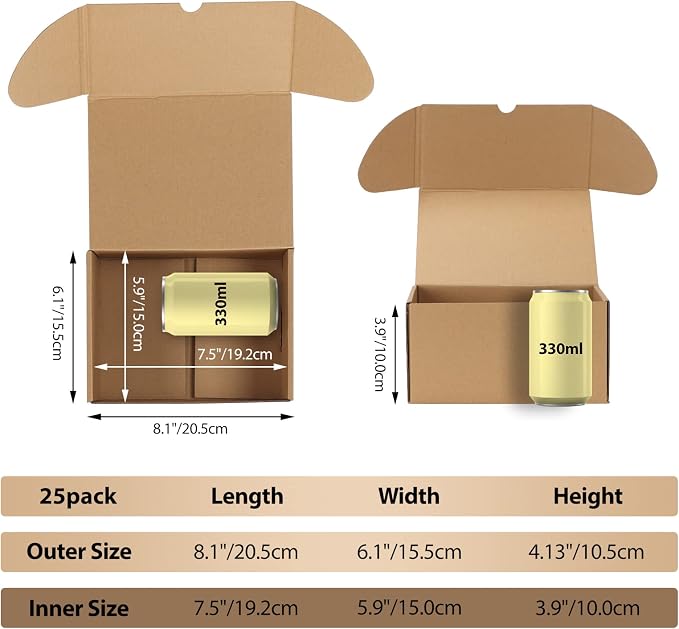 RLAVBL 8x6x4 Shipping Boxes Set of 25, Brown Corrugated Cardboard Mailer Box for Packing, Mailing, Business