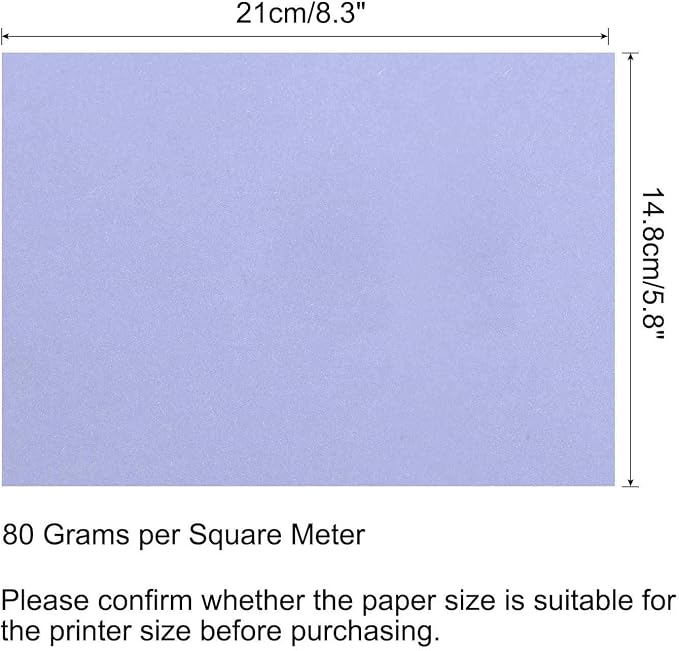 MECCANIXITY 50 Sheets Colored Copy Paper 8.3 x 5.8 Inch Printer Paper 80gsm Light Purple for Office Printing, Document Copying, Invitations, Forms, Art Projects