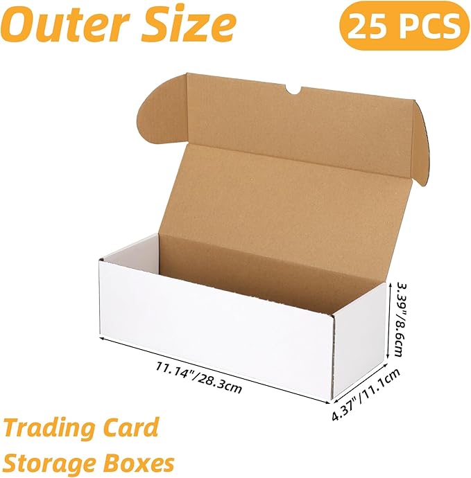 Bulk 300 Capacity Card Toploaders Storage Box, in Total 25 Pack Brown White Cardboard Shipping Boxes for 7500 Count 35pt 3x4 inch Toploaders or Toploaded Cards