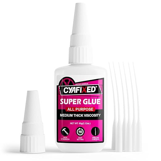 Medium-Thick Super Glue for Wood Plastic Ceramic, 56.8 Gram (2oz) All Purpose Clear Cyanoacrylate Adhesive, Heavy Duty CA Glue for 3D Printing PLA Model Shoe Aquarium Leather Glass Rubber Craft