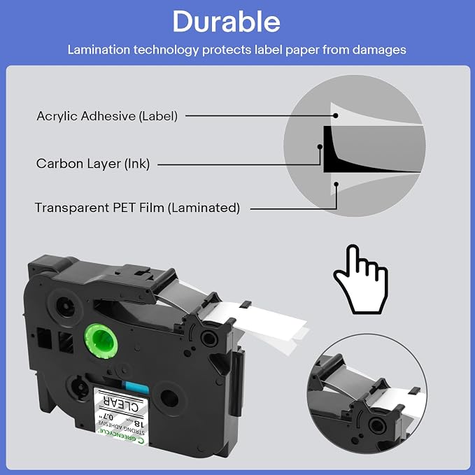 GREENCYCLE 20 Pack TZe-S141 TZ-S141 18mm 0.7" Extra Strength Label Maker Tape Compatible for Ptouch Laminated TZe-141 TZ-141 Black on Clear Label Tape for PT-2100 PT-2110 PT-2200 PT-2210