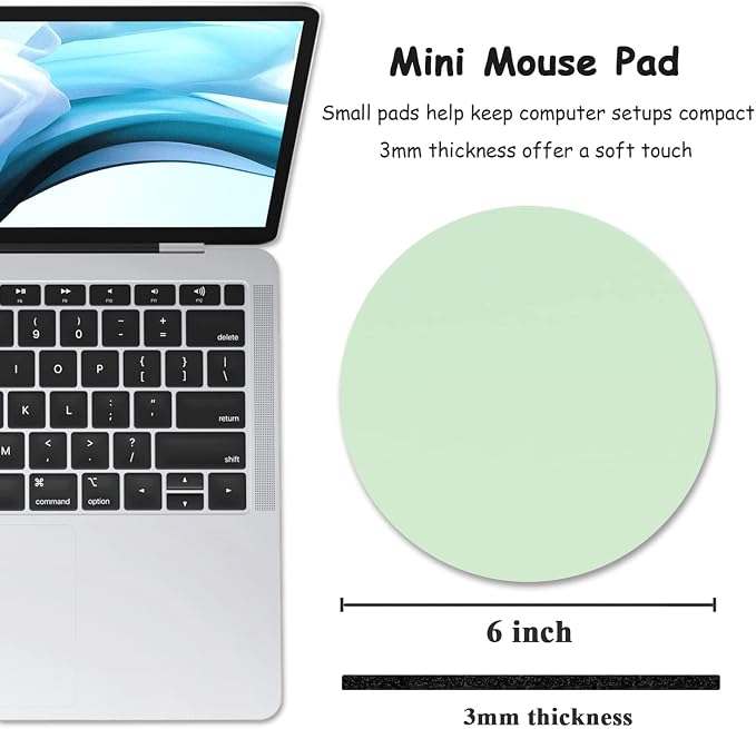 Dapesuom Small Mouse Pad, 6 x 6 Inch Thick Rubber Premium-Textured Non-Slip Portable & Washable Round Mini Mouse Mat for Women Wireless Laptops Keyboard Tray Gaming Computer Office Travel, Lake Green
