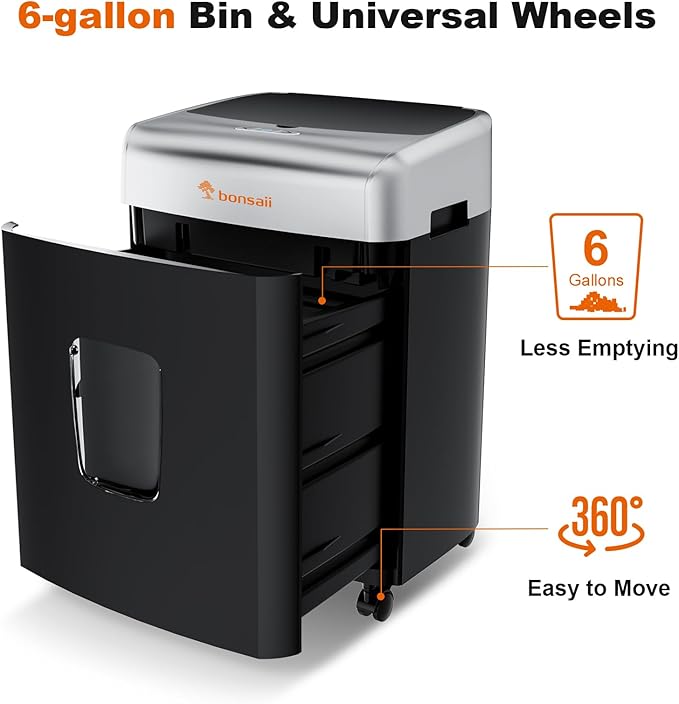 Bonsaii Paper Shredder for Office, 120-Sheet Autofeed Heavy Duty Shredder for Home Office Use, 30 Minutes/Micro Cut/P-4 High Security Level/6 Gallon Large Bin