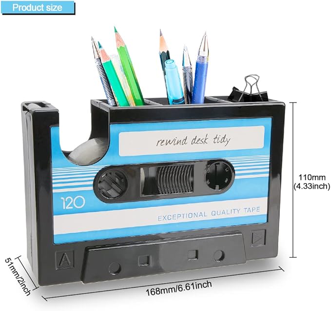 YXQ Fun Tape Dispenser Novelty Unique Pen Dispenser Cool Retro Desk Accessories，Blue