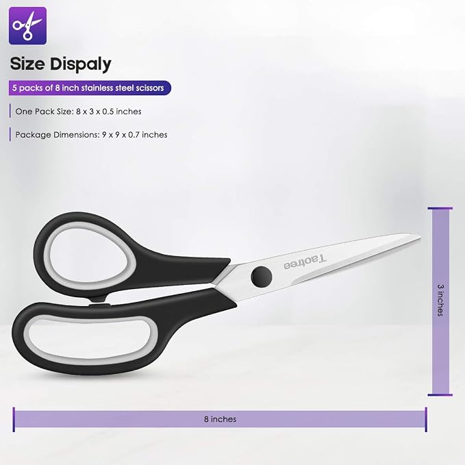 Scissors Bulk Set of 60-Pack, Taotree 8"Scissors All Purpose Heavy Duty | Sharp Shears for Office School Supplies, School Student Teacher Classroom Office Desk Craft Sewing Fabric, Right/Left Handed