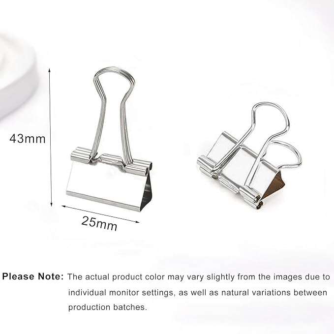 50 Pack Medium Silver Binder Clips 1 Inch (25 mm), Colored Paper Clamps, Middle Size Paper Clips for Office Home School Business 1"