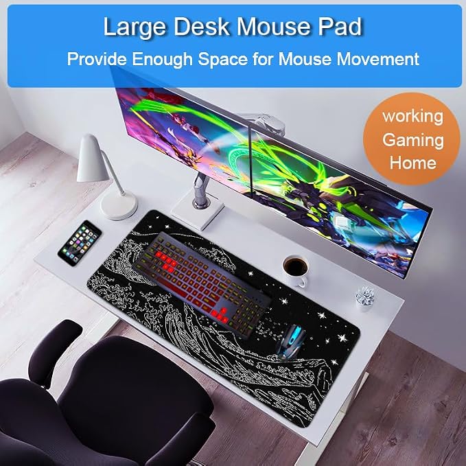 Large Mouse Pad, 31.5x15.7 inch Large Extended Gaming Computer Keyboard Mouse Mat, Water Resist Non-Slip Mousepad Rubber Base Long XXL Mouse Pad for Work & Gaming, Office & Home