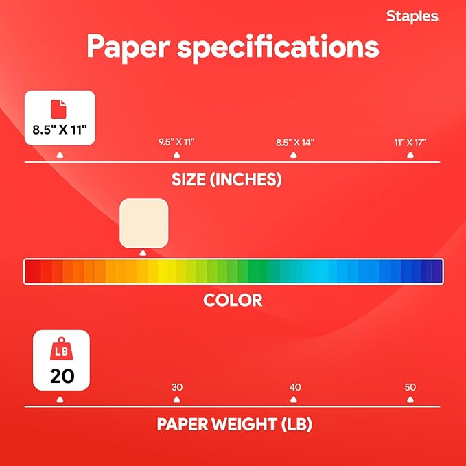 Staples Pastel Recycled Copy Paper, Cream, 20 lb., 8.5" x 11", 500 Sheets – 30% Recycled Multipurpose Paper for Printing & Documents