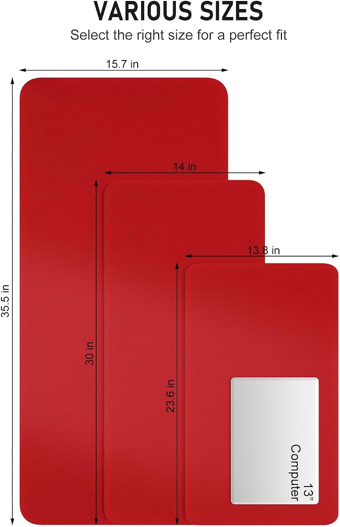 Desk Pad, 30" x 14" PU Leather Non-Slip Desk Mat Large Mouse Pad for Desktop, Waterproof Laptop Computer Writing Mat for Office, Home, Work, Gaming, Bright Red