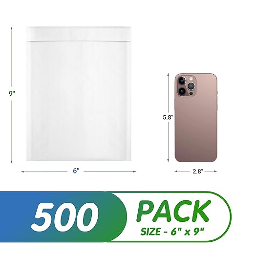Kraft Bubble Mailers 6 x 9 Inch White, Padded Envelopes Self Seal, Pack of 500, Bubble Lined Kraft Paper Mailing Envelopes for Shipping