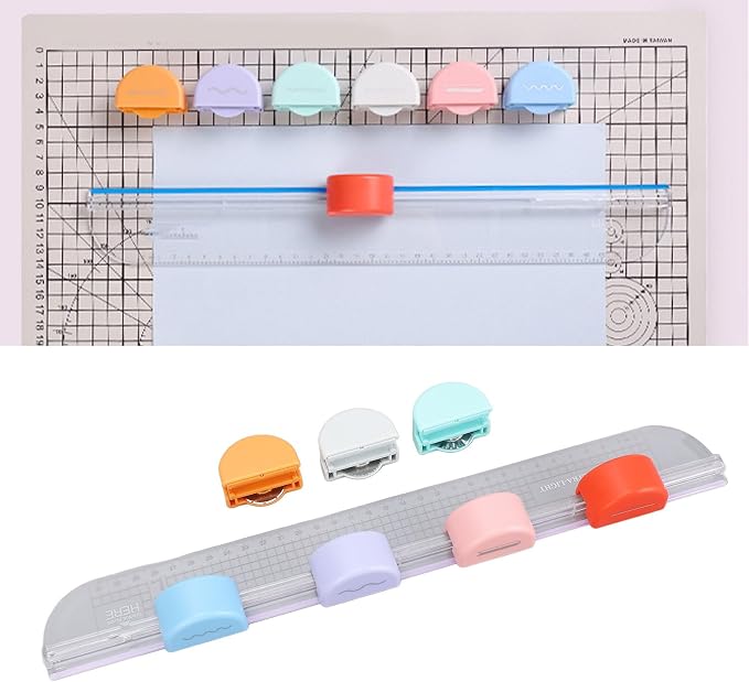 7 in 1 Paper Cutter,Multi Purpose Paper Trimmer Positioning Locating Ruler Design Versatile Trimmer Scrapbook Tool for Straight Dotted Crease Curve Stamping Lace