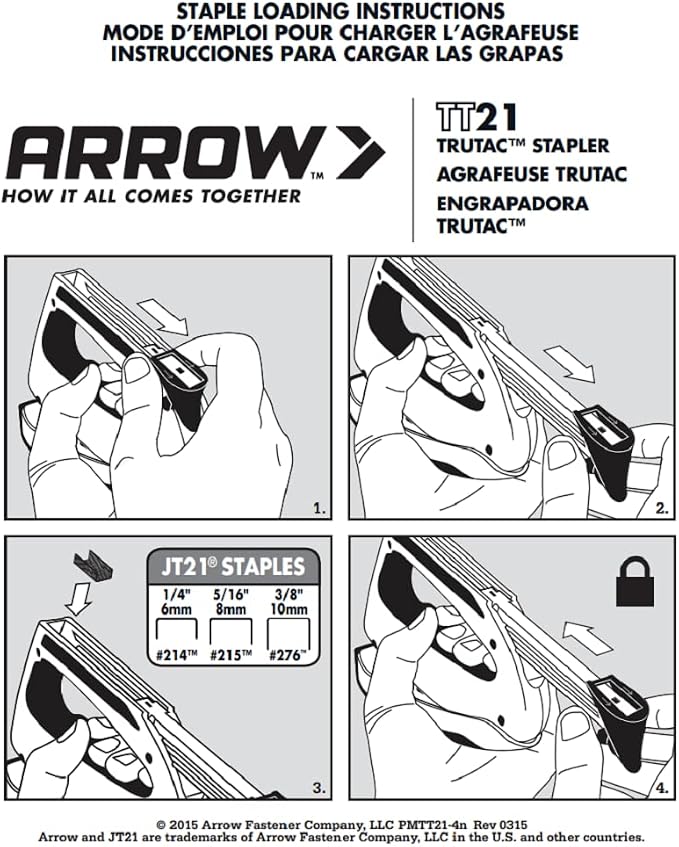Arrow TT21 TruTac Forward Action Staple Gun, Manual Push Stapler for Upholstery, Crafts, Decorating, and Repairs, Fits JT21 Thin Wire Staples | Staple-Viewing Window, Bottom-Load Magazine, Fits JT21 1/4", 5/16" & 3/8" Staples, For Upholstery, Crafts, D...