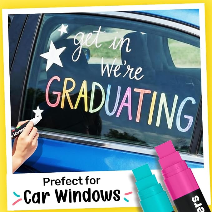 Chalkola 20 Car Window Markers for Glass Washable (15mm, w/Gold & Silver) | Erasable Jumbo Liquid Chalk Markers for Blackboard, Chalkboard, Auto Mirror, Bistro Board — 3 in 1 Wide Nib Chalk Paint Pens