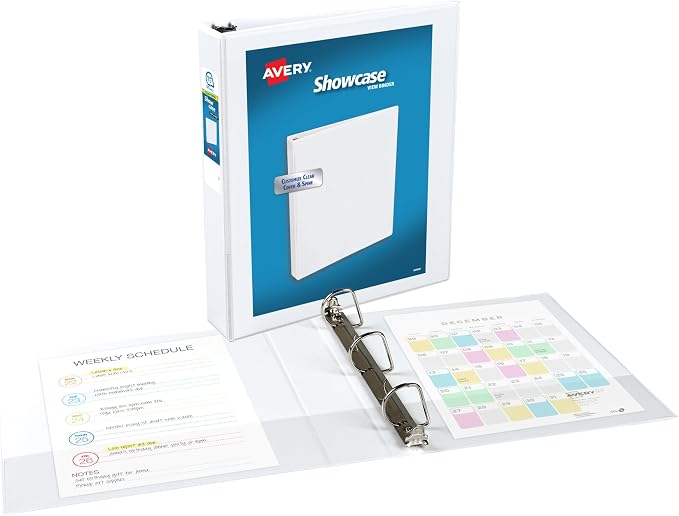 Avery Economy Showcase View 3 Ring Binder, 1.5" Slant Rings, 375-Sheet Capacity, 2.1 Inch Wide Spine, Great for Home, School Supplies, Office, or Organization Needs, 1 White Binder (Pack of 12)