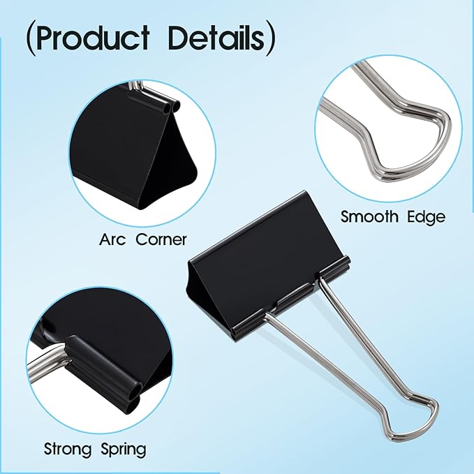Jumbo Binder Clips 3 Inch, Black, Binder Clips Extra Large Heavy Duty for Office Supplies (6)