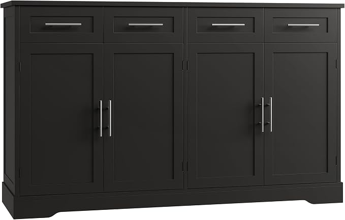 HOSTACK 60" W Sideboard Buffet Cabinet with Storage, Kitchen Cabinet, Black | 36 Tall Kitchen Buffet Storage Cabinet with 4 Drawer, Large Coffee Bar Cabinet, Modern Buffet Table for Dining Living Room