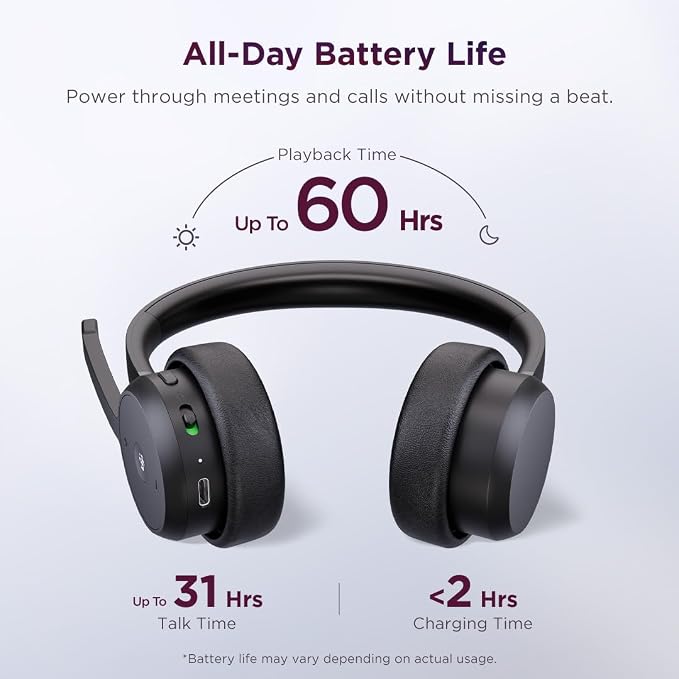 Lenovo Wireless VoIP Headset Teams Certified, Noise-Canceling Mic, Bluetooth 5.3 Multipoint, USB-A Receiver, 31-Hour Talk & 60-Hour Playback, Lightweight Over-Ear Design, Replaceable Earcups
