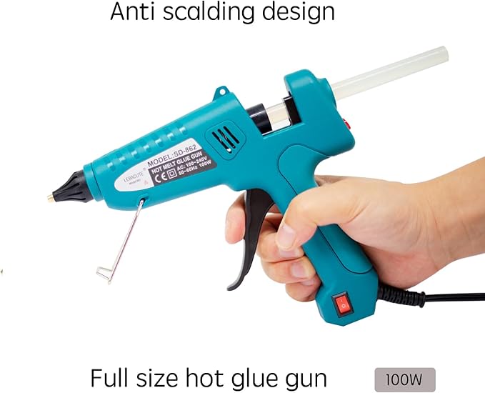 Hot glue gun and sticks set 100W, Professional Craft hot Glue kit Full Size Anti Scalding Design Heavy Duty with 12 Pcs Sticks and Carrying Case for School DIY Arts