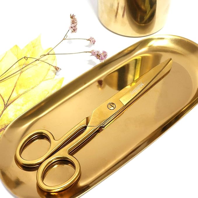 MultiBey Gold Scissors 7" Tailor Fabric Paper Cutting Tools | Craft Scissors Shears | Heavy Duty Copper Straight Recycled | Home Office Scissors Cutter