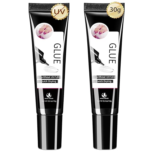 2 x 15g Semi Solid Nail Glue for Press On Nail, No Need for UV Lamp Super Strong Nail Glue Quick Drying Gel Long Lasting for Fake Acrylic Nails