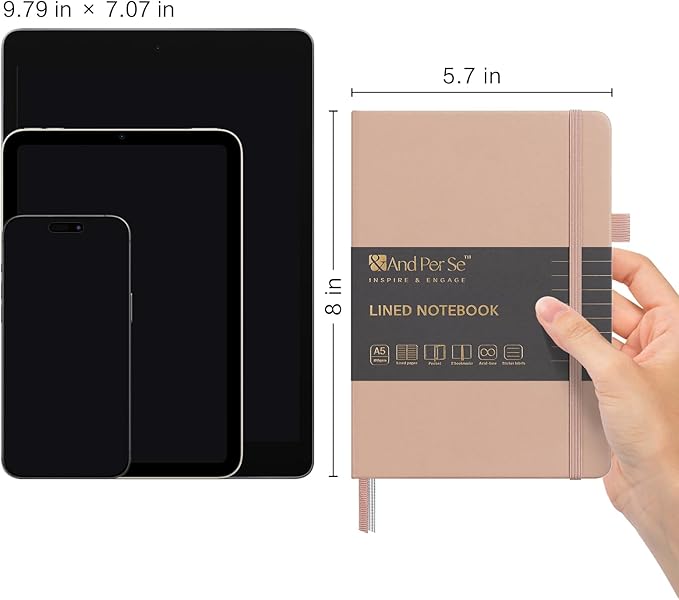 &And Per Se Lined Notebooks Bulk 5-Pack, A5 Hardcover Journal, 160 Pages 100gsm Thick Paper, Classroom Supplies for Students, Teachers, College Ruled Notebooks for School Office (Apricot)