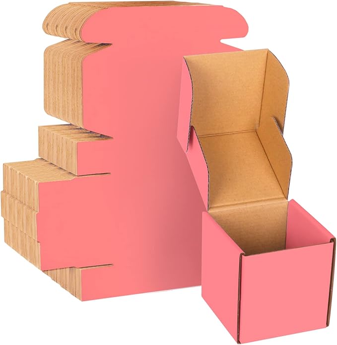 4x4x4 Pink Cardboard Corrugated Boxes - 30 Pack Small Shipping Boxes for Mailing & Packaging