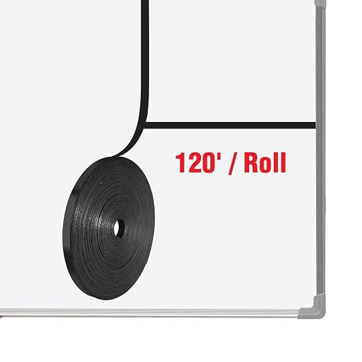 Magnetic Whiteboard Tape for Office,Fine Line Gridding Tape - 1/5 in x 40 yd x 24 mil,High Energy Thin Strip Magnets,Black 120 Feet