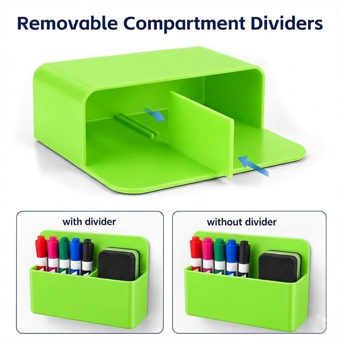 Magnetic Pencil Pen Holder, 2 PCS Dry Erase Marker Holder for Whiteboard, Green Magnet Storage Pencil Cup Case Box Fridge Organizers Locker Accessories for Office School Classroom Teacher Must Haves