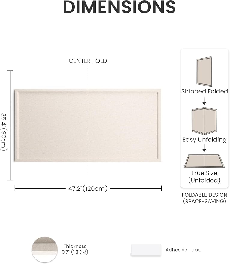 Fluxynara 47.2" x 35.4" Felt Frame Bulletin Board, Oatmeal | Cork Board Alternative with 36 Removable Adhesive Tabs, Foldable Pin Board for Wall, Home, Office, Classroom & Dorm